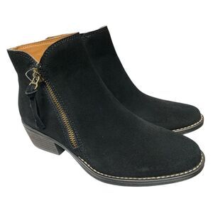 White Mountain Women's Side Zip Suede Leather Ankle Boot - Black
